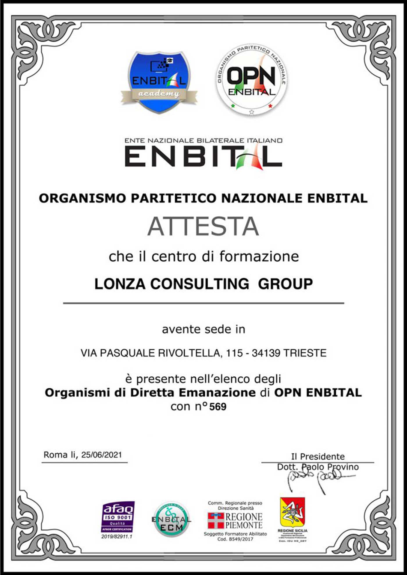 attestato Enbital Lonza